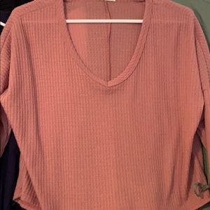 Cropped waffle knit pink top. Size L